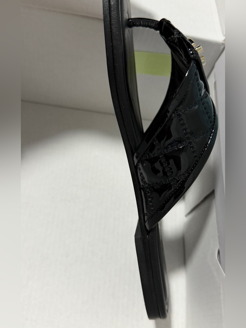 CHANEL Black Quilted Patent Leather Slide Sandals - Picture 6 of 12